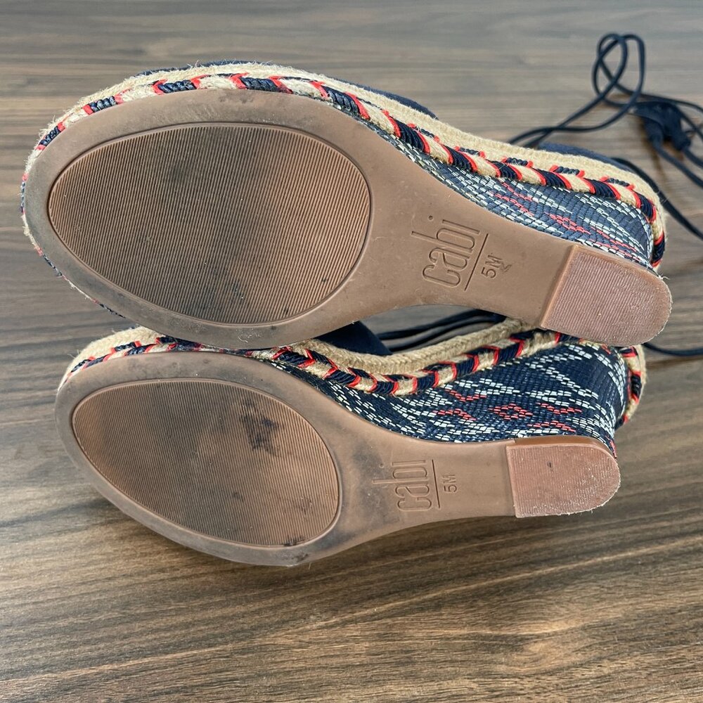 Cabi Wrap Lace-Up Blue Suede Leather Espadrille Aztec Wedge Heel Women's 5M - Picture 9 of 15